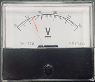 Analog voltmeter displaying real-time voltage levels
