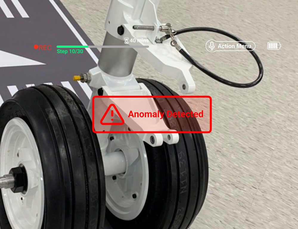 AI標準化指示顯示在飛機起落架模型上